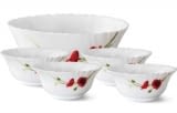 Larah by Borosil Red Carnation Opalware Pudding Set, 5-Pieces, White